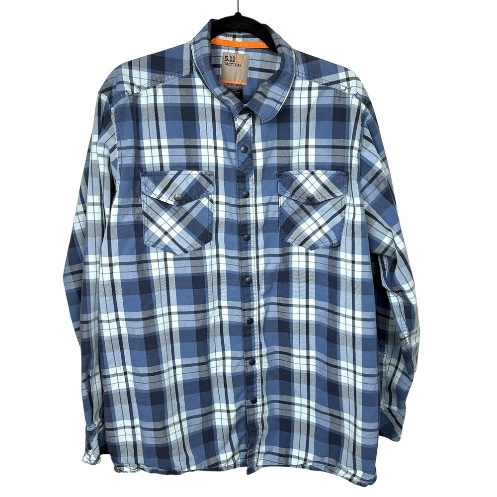 5.11 Tactical Shirt Mens XL Blue Plaid Snap Button Up Long Sleeve Cotton Work